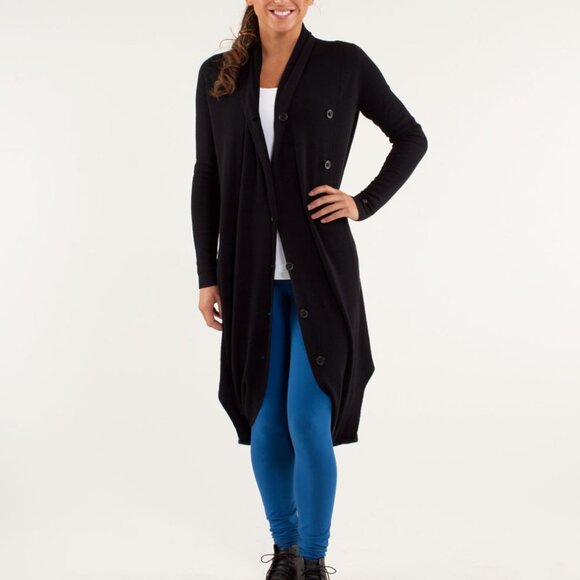 Lululemon Intuition Sweater Wrap Black / Slope Stripe Black Coal - EUC - Size 8 - Picture 8 of 16